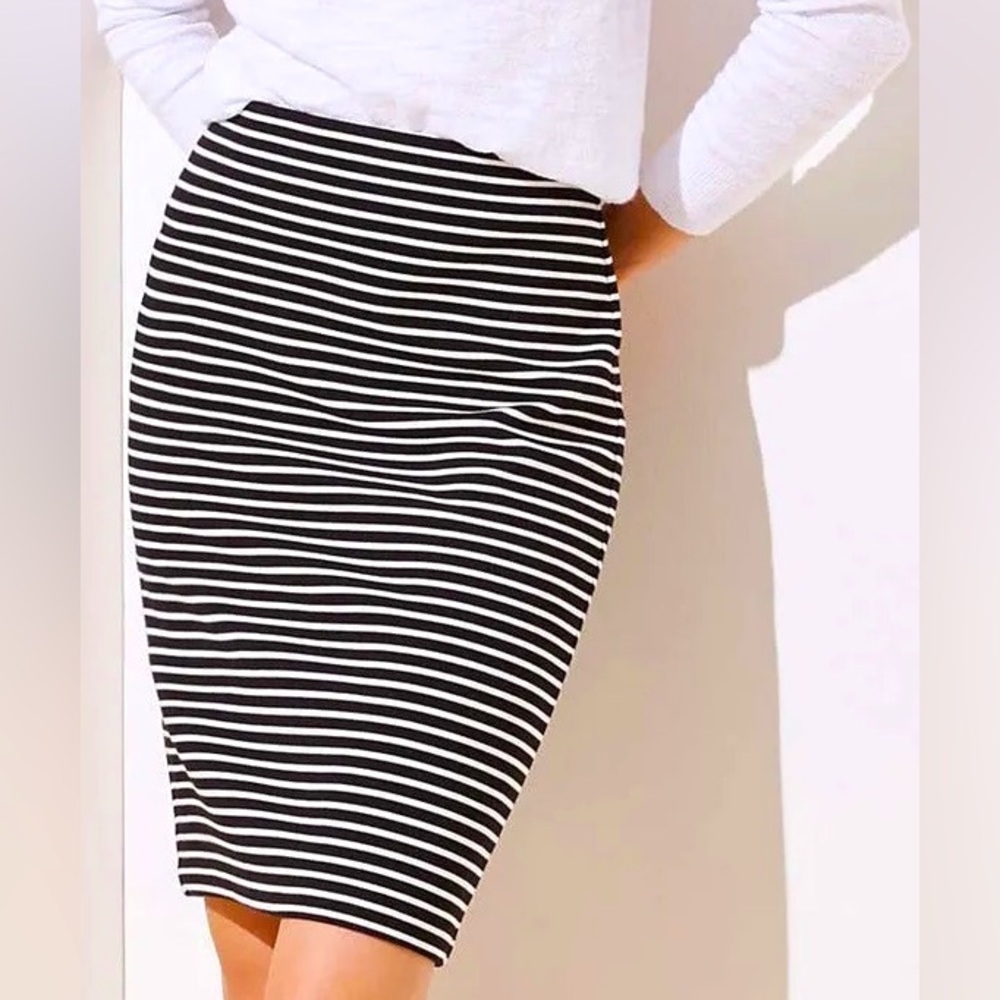 Loft large black and white striped pencil skirt